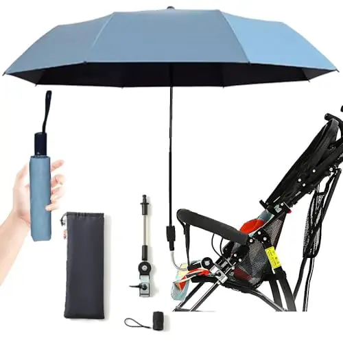 Nakazawa baby parasol with clip attached to a stroller handle