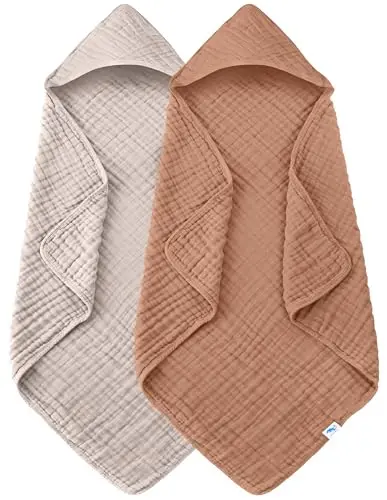 SWEET DOLPHIN muslin hooded baby towels 2-pack