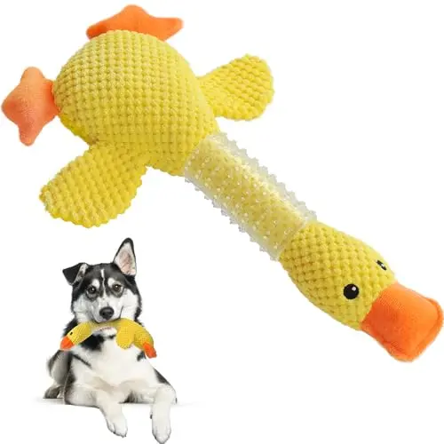 Fida yellow plush duck dog toy with a rubberized neck