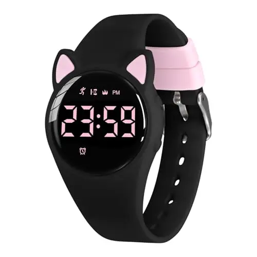 Timever cute cat digital fitness watch for kids with pedometer