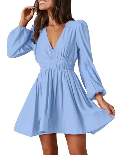 FAIABLE Mini Deep V Dress in Light Blue