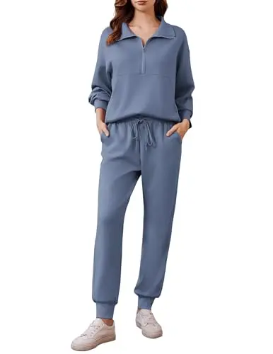 PINSPARK women's long sleeve half-zip tracksuit set in blue