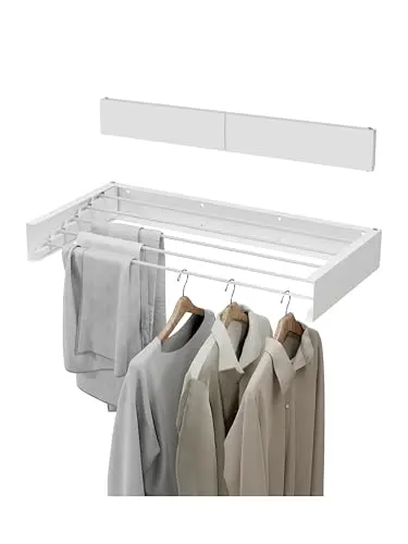 JOOM Wall-Mounted Clothes Drying Rack extended, 31.5 inches wide with aluminum rods
