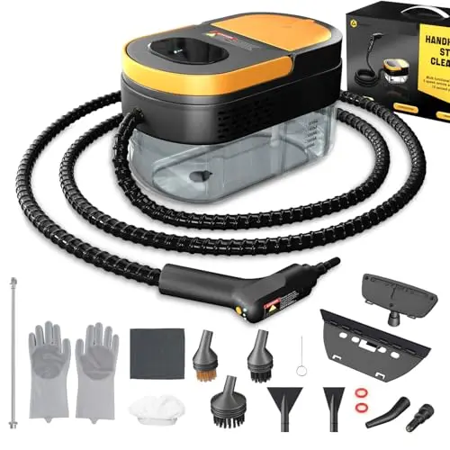 Gautye steam cleaner with adjustable handle and 15-piece accessory set for home use