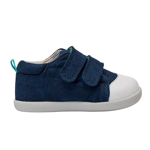 Ten Little navy blue baby shoes with wide toe box and hook and loop strap