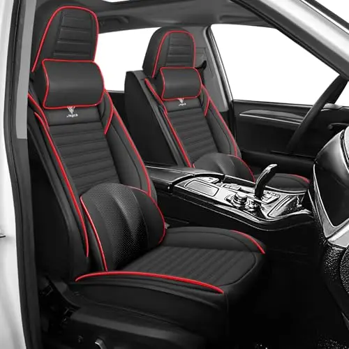 ARTIBY black and red breathable leather seat covers for Jeep Wrangler