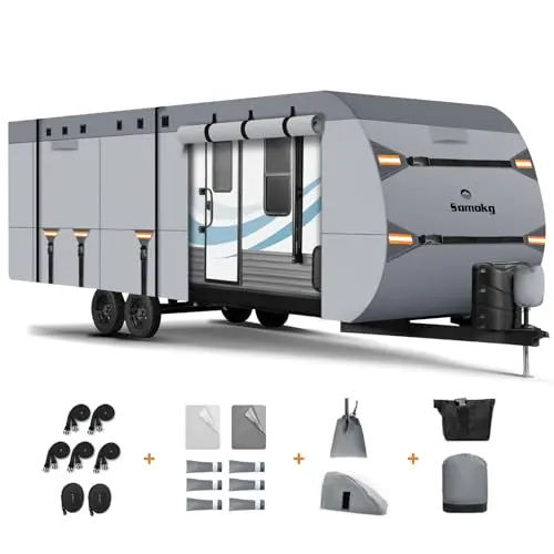 SOMOKG gray 7-layer heavy duty RV cover for 27-30 foot travel trailer