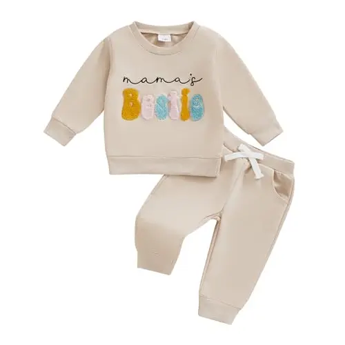 Kupretty toddler girl embroidered sweatshirt and jogger pants set