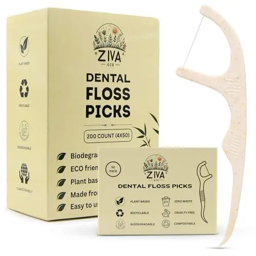 Ziva Eco unflavored corn straw dental floss picks with pick end