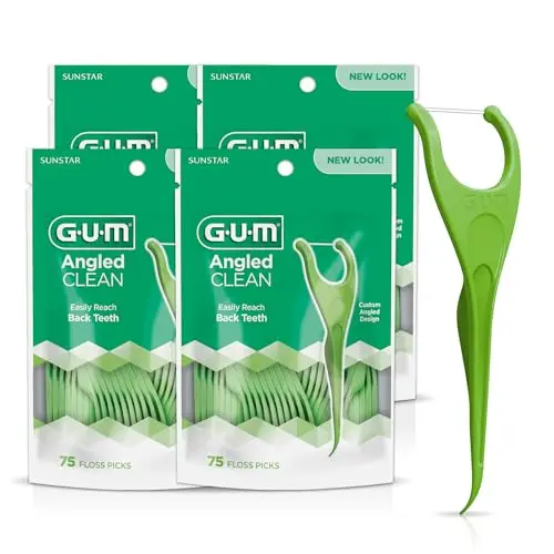 GUM Angled Floss Picks in a pack of four, showcasing the unique Y-shaped angled neck