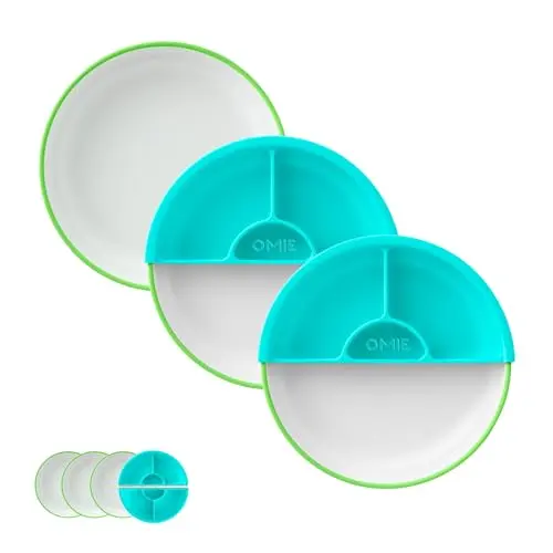 Omie set of three plant-based plates with removable silicone dividers