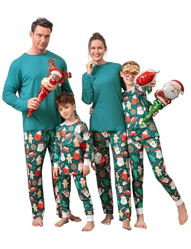 QUNISY red and green striped Christmas family matching pajamas
