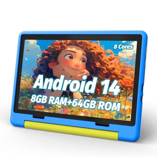 URAO 10-inch Android kids tablet in a durable blue silicone case