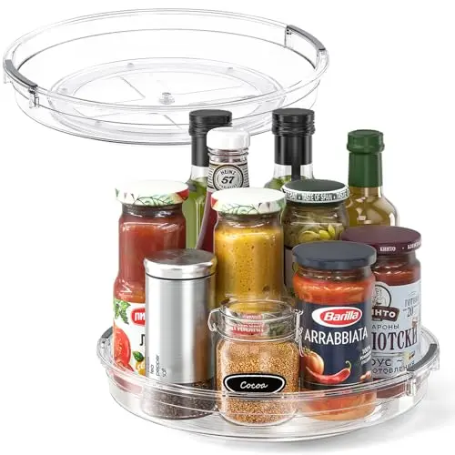 LAMU clear acrylic lazy susan organizer spinning in a refrigerator