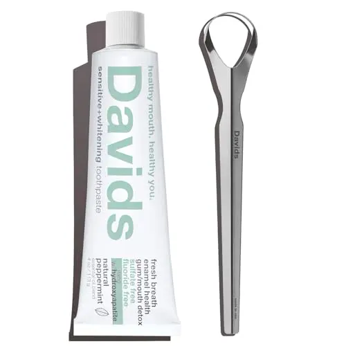 Davids Nano Hydroxi Toothpaste and tongue scraper bundle