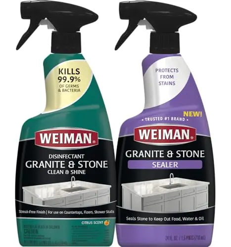 Weiman Disinfecting Granite & Stone Daily Cleaner and Sealer Kit with two spray bottles