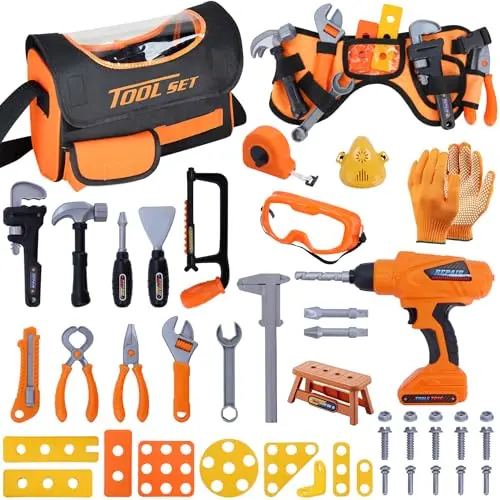 MAGIC4U 52-piece toddler tool set with electric drill and tool belt