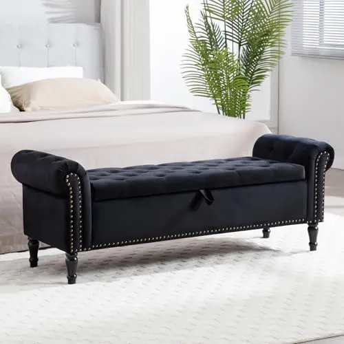 AEMEIOS 67-inch velvet storage bench with straight legs and tufted top