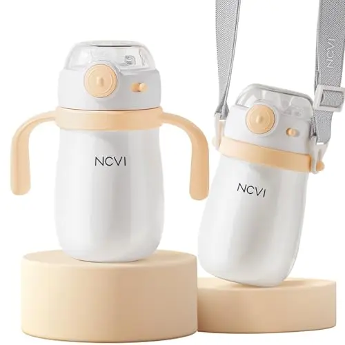NCVI kids stainless steel insulated straw cup with handle in yellow
