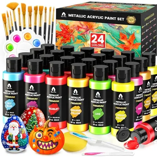 VigorFun 40 Pcs Metallic Acrylic Paint Set with brushes and tools