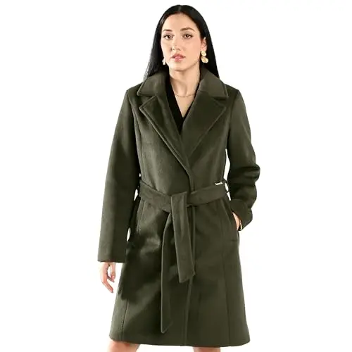 Vince Camuto women's double-breasted wool blend trench coat with detachable faux fur collar