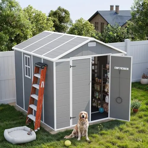 Large UDPATIO 8x8 foot plastic resin garden storage shed with lockable door