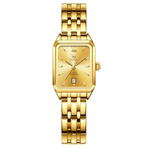 OLEVS gold women's watch with square case and sunray dial