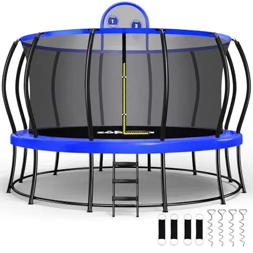 Zupapa blue round trampoline with double frames and curved poles