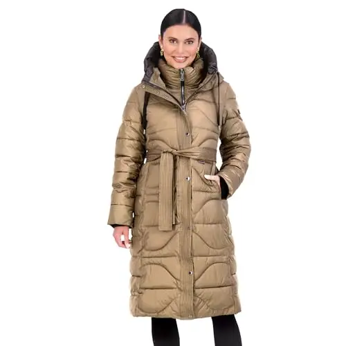Vince Camuto women's hooded long puffer jacket with onion-style quilting