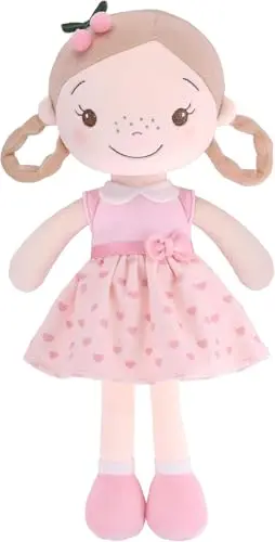 GAGAKU 16-inch soft baby rag doll with cherry blossom cheeks in a pink outfit