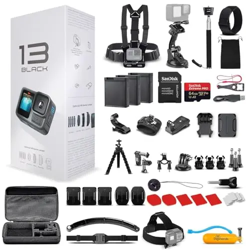 GoPro HERO13 Black action camera with extensive accessory kit
