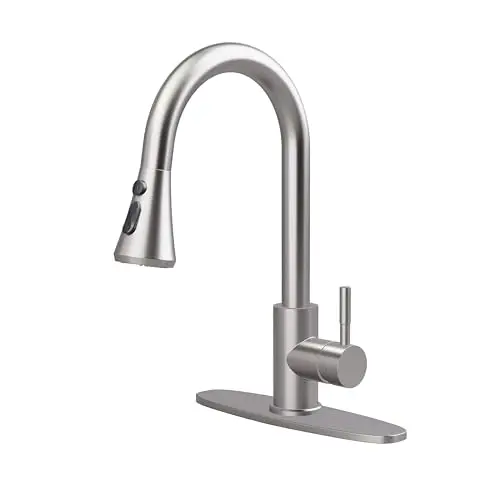 VXV FK1317 Brushed Nickel Kitchen Faucet with high-arch spout and pull-down sprayer