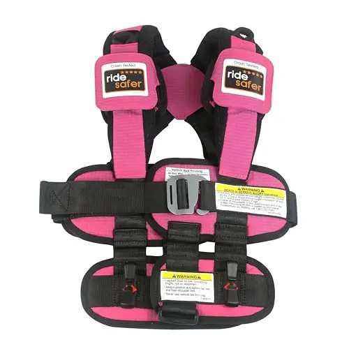 RideSafer small pink travel safety vest for children, shown laid out flat