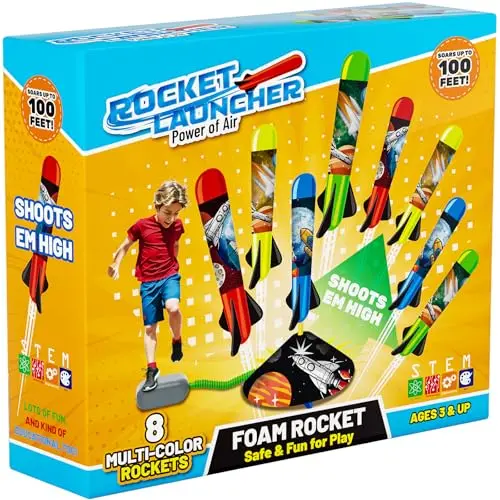 Otoseth foam rocket launcher toy with multi-colored rockets and launch stand