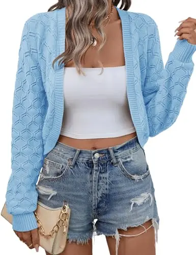 LOMON Women's Long Sleeve Cardigan Bolero Shrug in Sky Blue