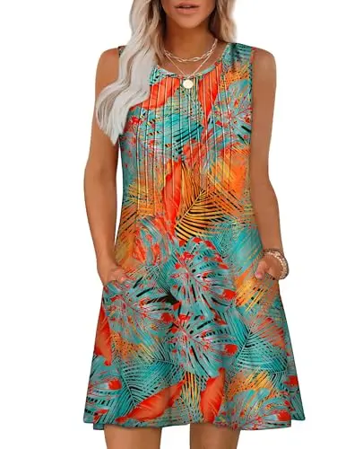Sleeveless boho sundress with pleated front detail and pockets