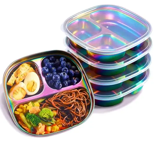 MIMORE five-pack of divided stainless steel plates with storage lids