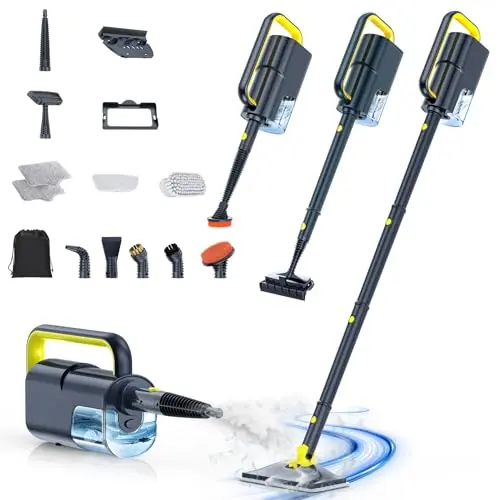 ScrubWiz steam mop cleaner with anti-dry-burn feature and 10-in-1 accessory kit