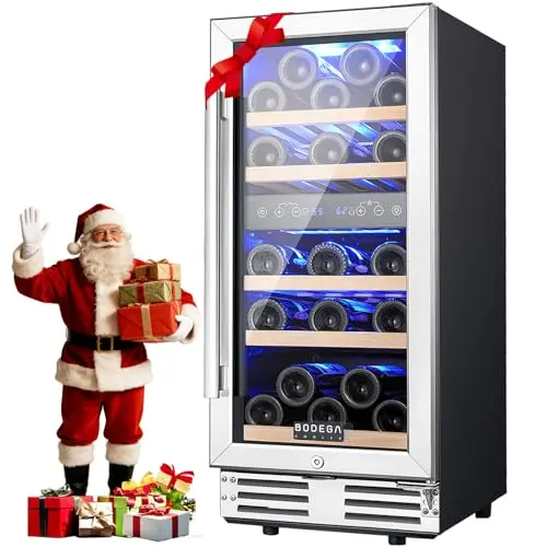 BODEGA 15 inch black wine fridge under counter with glass door