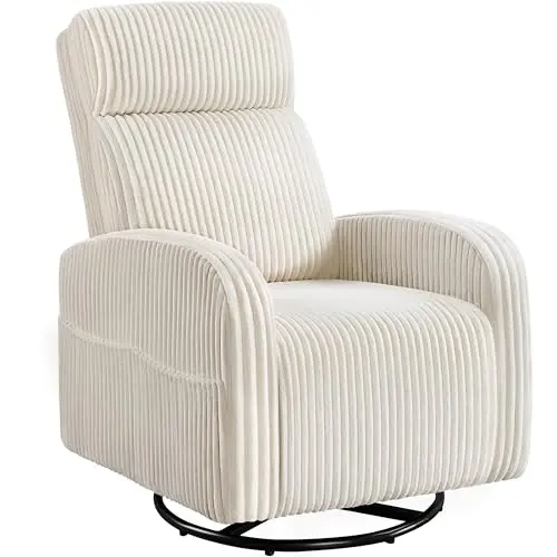 Yaheetech beige corduroy swivel glider chair for nursery with high back