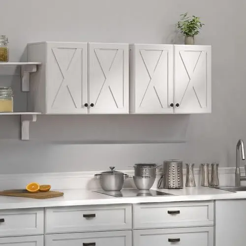 FIMELLO set of two white farmhouse-style wall cabinets