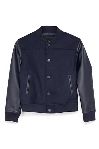 X RAY navy varsity bomber jacket for boys with faux leather sleeves