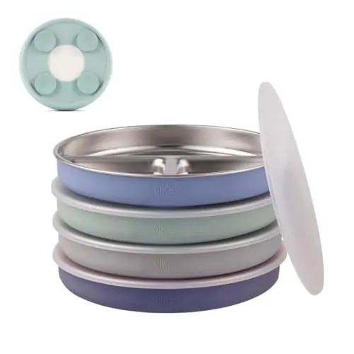 Elk and Friends stainless steel divided plate with silicone suction sleeve and lid