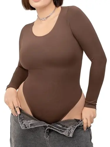 WAISTLINE women's long sleeve bodysuit for tummy control and arm coverage