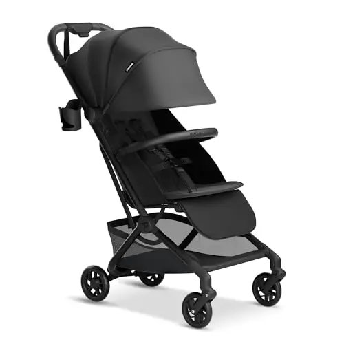 Mompush Velo stroller with leather bumper bar and extended canopy