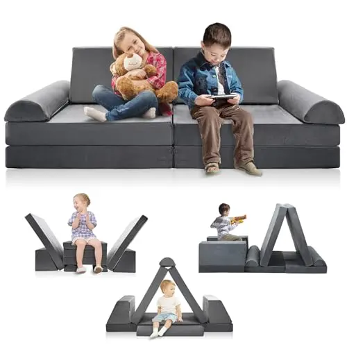 LILYPELLE 8-piece cloud gray modular couch set up with armrests.
