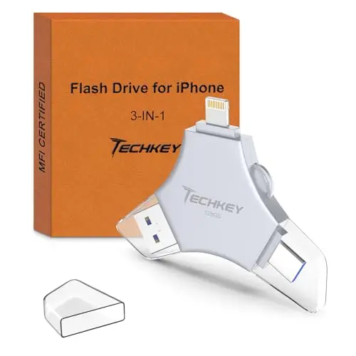Techkey MFi Certified 128GB 3-in-1 flash drive for iPhone