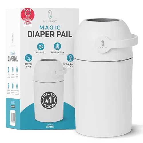 L.A. Baby Magic white cylindrical diaper pail