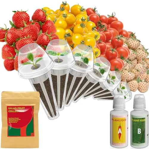 inbloom strawberry and tomato seed pod kit with heirloom red/white strawberry and red/golden cherry tomato seeds