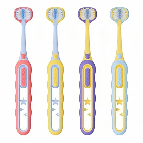 EASICUTI soft 3-sided toddler toothbrushes in a 4-pack multi-color set